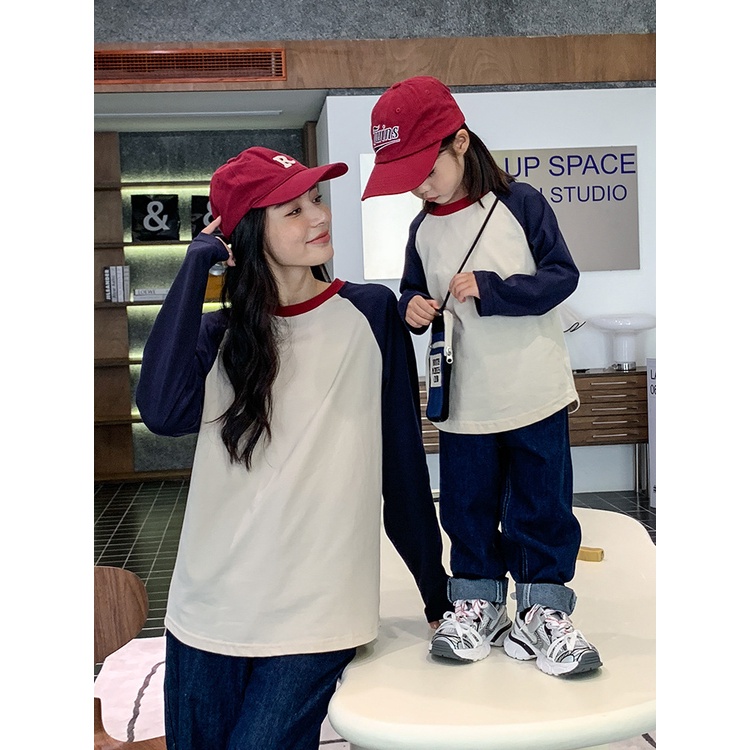 Bộ Áo Thun Tay Dài Cổ Tròn Màu Sắc Tương Phản Thời Trang Mùa Thu Mới 2023 Dành Cho Gia Đình