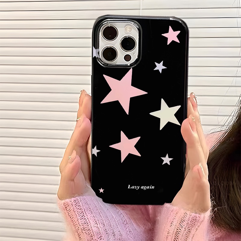 Ôp Điện Thoại tpu Dẻo Màu Đen In Hình Ngôi Sao Hồng Cho iphone 14 pro max iphone 13 pro max 12 pro max 11 xr xs 7plus 8 Ốp