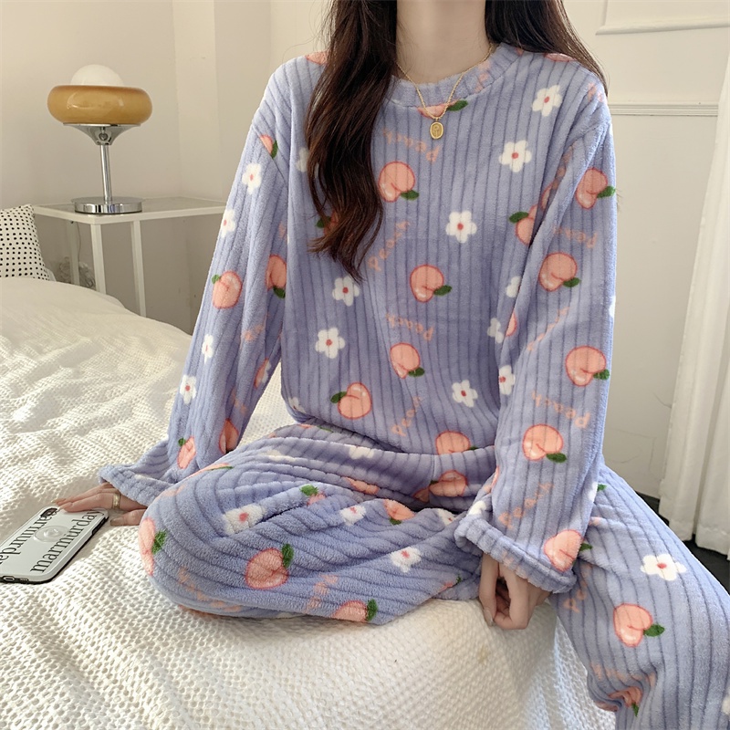 Autumn and Winter new cartoon warm coral fleece pajamas suit female MC ornament 7WBM