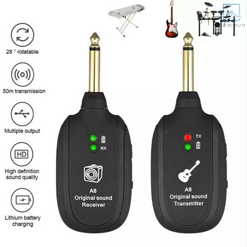 Bộ thu phát guitar không dây a8 uhf bộ thu 730mhz phạm vi 50m cho guitar điện bass violin #homm