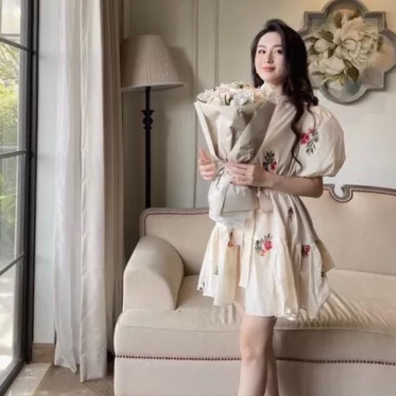 Đầm hoa tay ngắn dây cột nơ bo eo baby cổ V chất vải Voan FreeSize feedback - Bảo An Shop hot top 2023