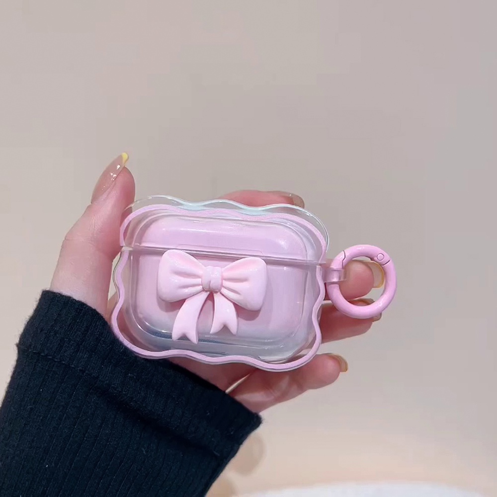 Vỏ Bảo Vệ Hộp Sạc Tai nghe không dây Airpods 1 / 2 / 3 / Pro / 2 Hình Nơ 3D Màu Hồng Dễ Thương