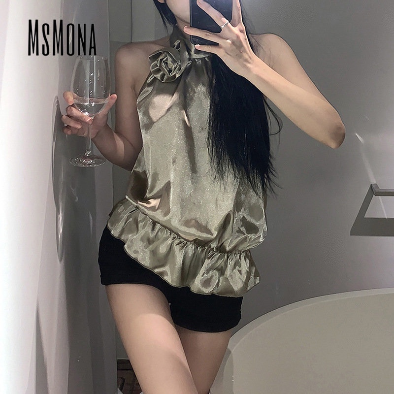 Áo Thun Sát Nách Dáng Rộng Màu Trơn In Họa Tiết Hoa Thời Trang 2023 Cho Nữ