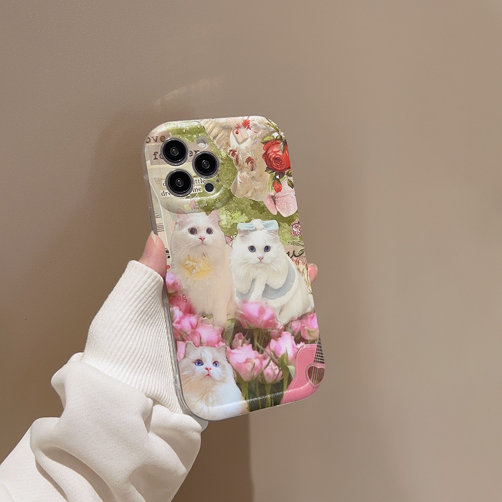 Ốp Điện Thoại Silicone In Hình Mèo / Bông Hoa Cho Iphone 14 11 12 13 PRO MAX AT0115