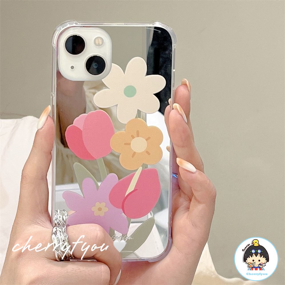 Ốp Điện Thoại TPU Mềm Họa Tiết Hoa Tích Hợp Gương Trang Điểm Cho IPhone 14 13 12 11 Pro Max XS XR 8 7 Plus