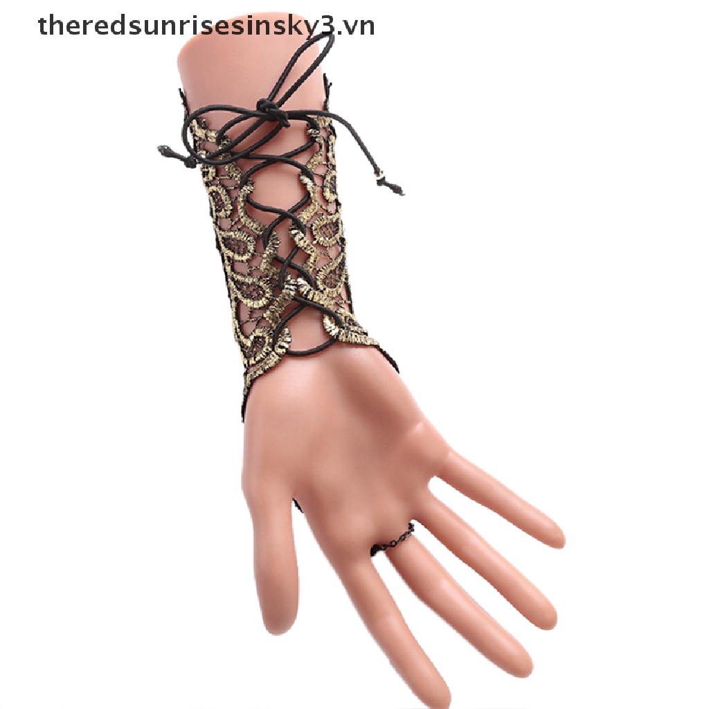 ## Găng Tay Ren Hở Ngón Màu Vàng Đen Phong Cách Gothic Thời Trang