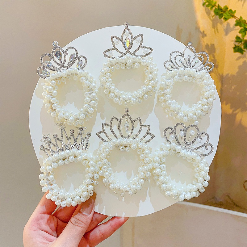 Dây Buộc Tóc Hình Vương Miện Đính Ngọc Trai Thời Trang