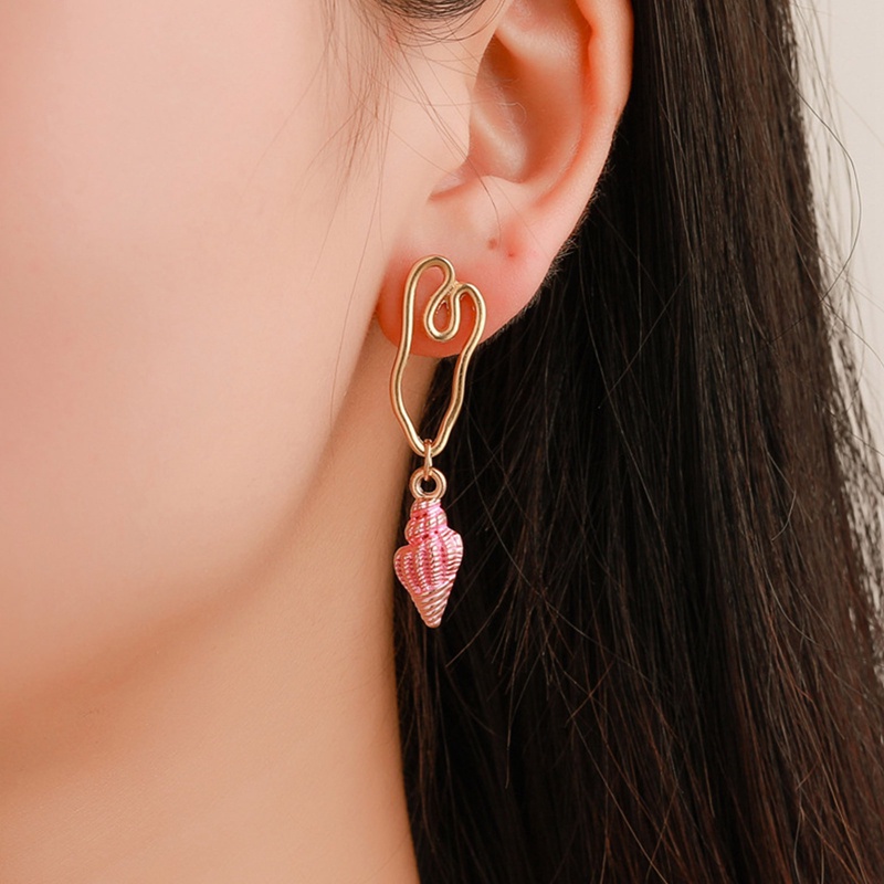 Fancy Khuyên Tai Hợp Kim Dáng Dài Hình Vỏ Sò Rỗng Màu Trắng Hồng Xanh Lam Retro