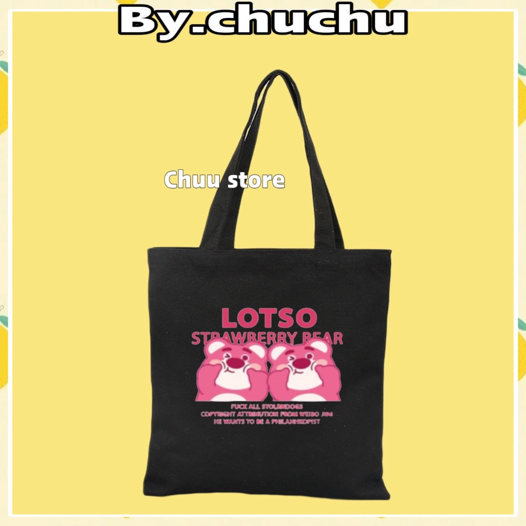 Túi Tote Vải Canvas Gấu Dâu LotSo Cute Phong Cách Hàn Quốc  MTT0341