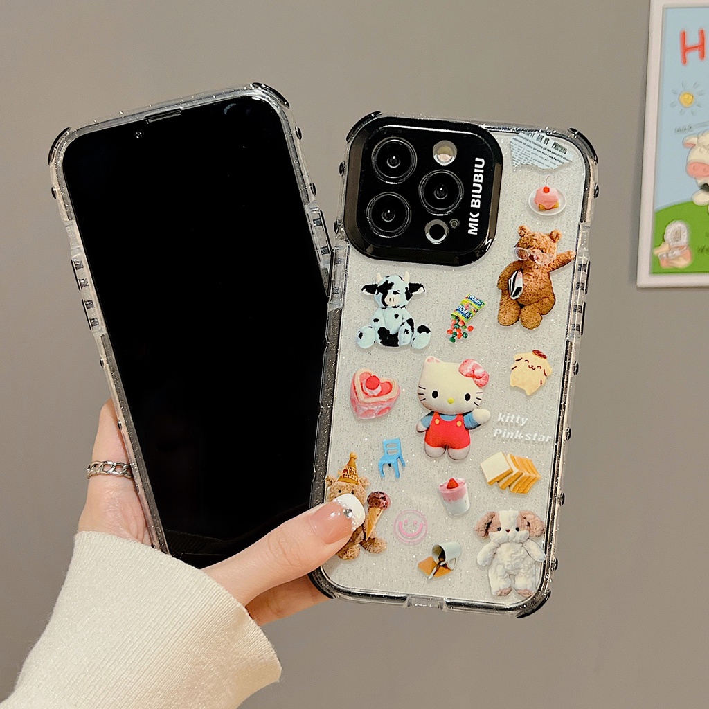 Ốp Điện Thoại TPU Dẻo Trong Suốt Họa Tiết Hoạt Hình Gấu / Mèo Cho iphone 14 13 11 12 Pro Max