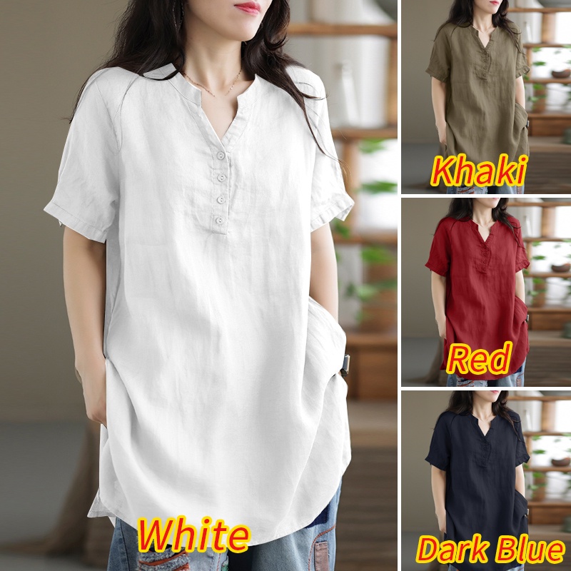 Zanzea Áo Sơ Mi Nữ Tay Ngắn Cổ Đứng Thời Trang Đường Phố