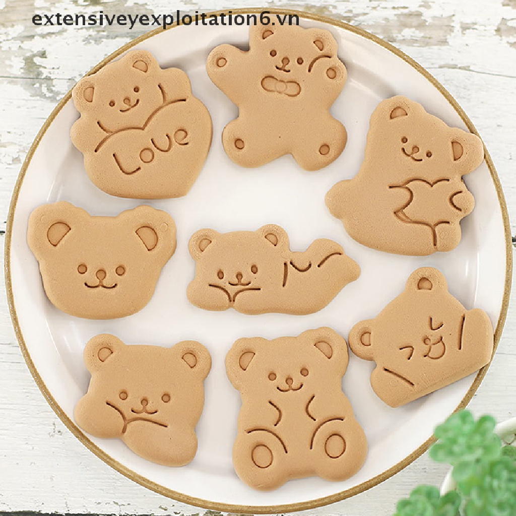 Bộ 8 Khuôn Cắt Tạo Hình Bánh Quy Hình Gấu 3D Bằng Nhựa