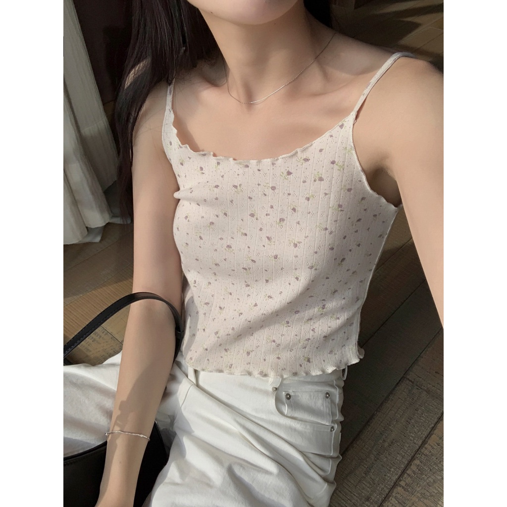 Yi En Ou Áo Hai Dây Ngắn Viền Lượn Sóng inbyin Hoa Phong Cách Mới Mùa Hè Cho Nữ