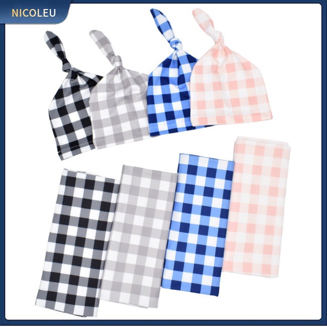 Đồ Chơi Nhân Vật Nicoleu | Set 2 Món Gồm Chăn Quấn In Họa Tiết Kẻ Sọc + Mũ Beanie Mềm Co Giãn Cho Bé Sơ Sinh