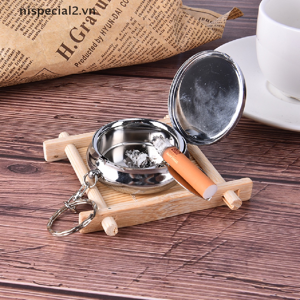 Gạt Tàn Thuốc Hai Lớp Bằng Thép Không Gỉ Có Móc Khóa Tiện Lợi