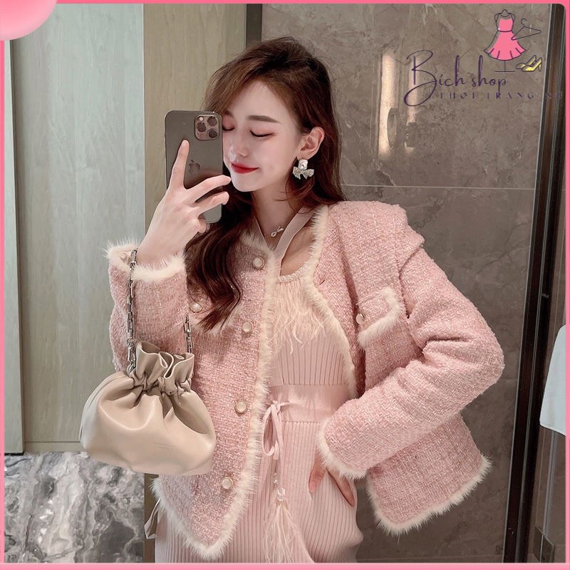 Áo dạ pha viền lông cao cấp , sang chảnh