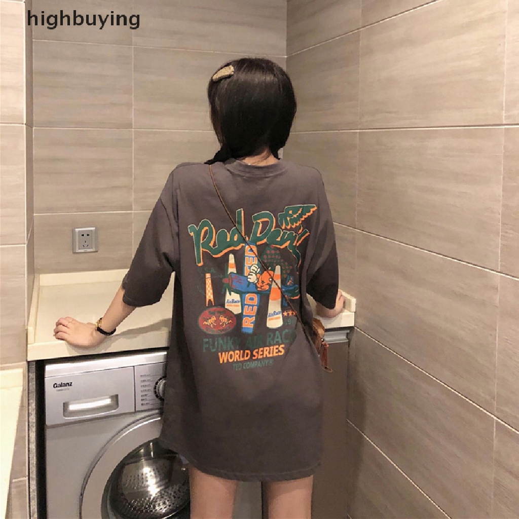 Áo Thun Tay Ngắn Cổ Tròn Dáng Rộng In Họa Tiết Phong Cách Retro Cho Nữ