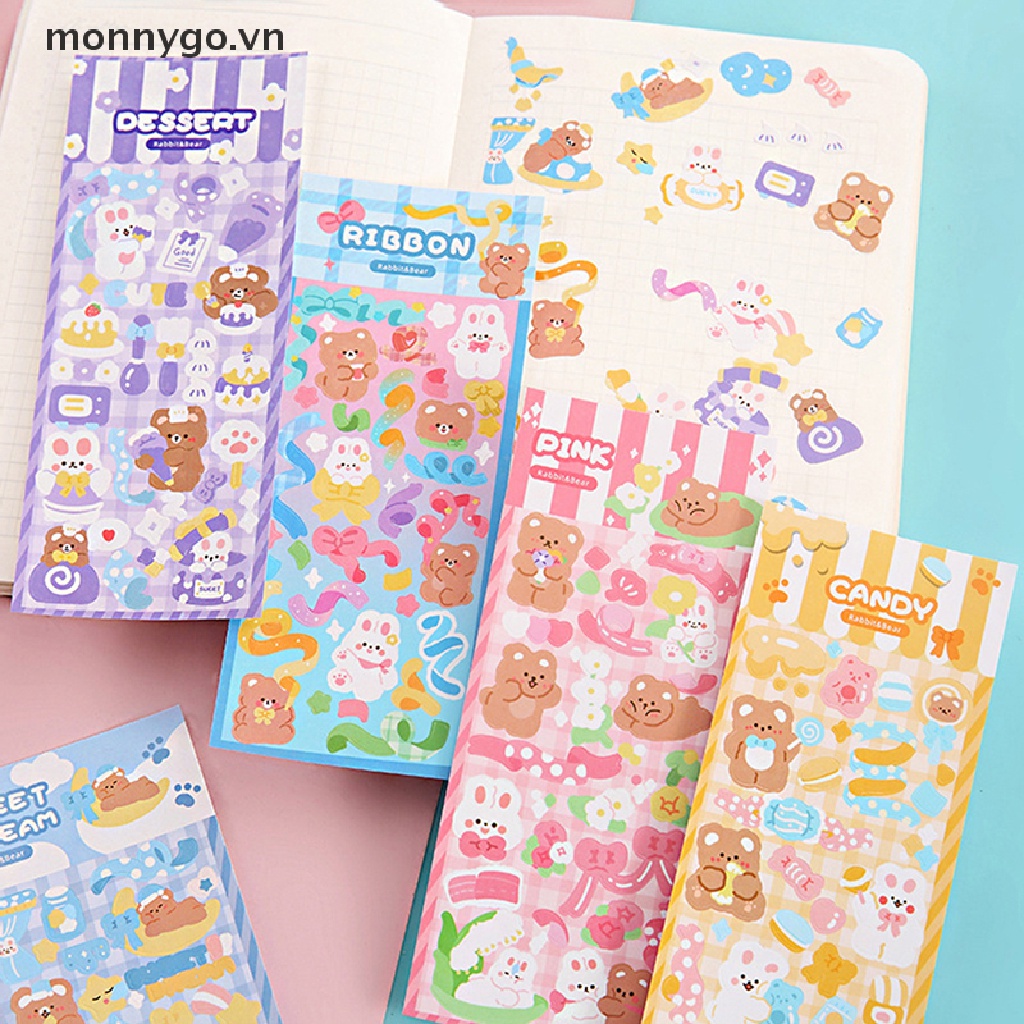 Set 6 Tấm Hình Dán Monogo Họa Tiết Hoạt Hình Dễ Thương Lấp Lánh Trang Trí Phong Cách Hàn Quốc