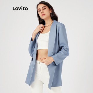 Áo blazer Lovito cổ sam màu trơn sang trọng L23LD016 (màu xanh dương)