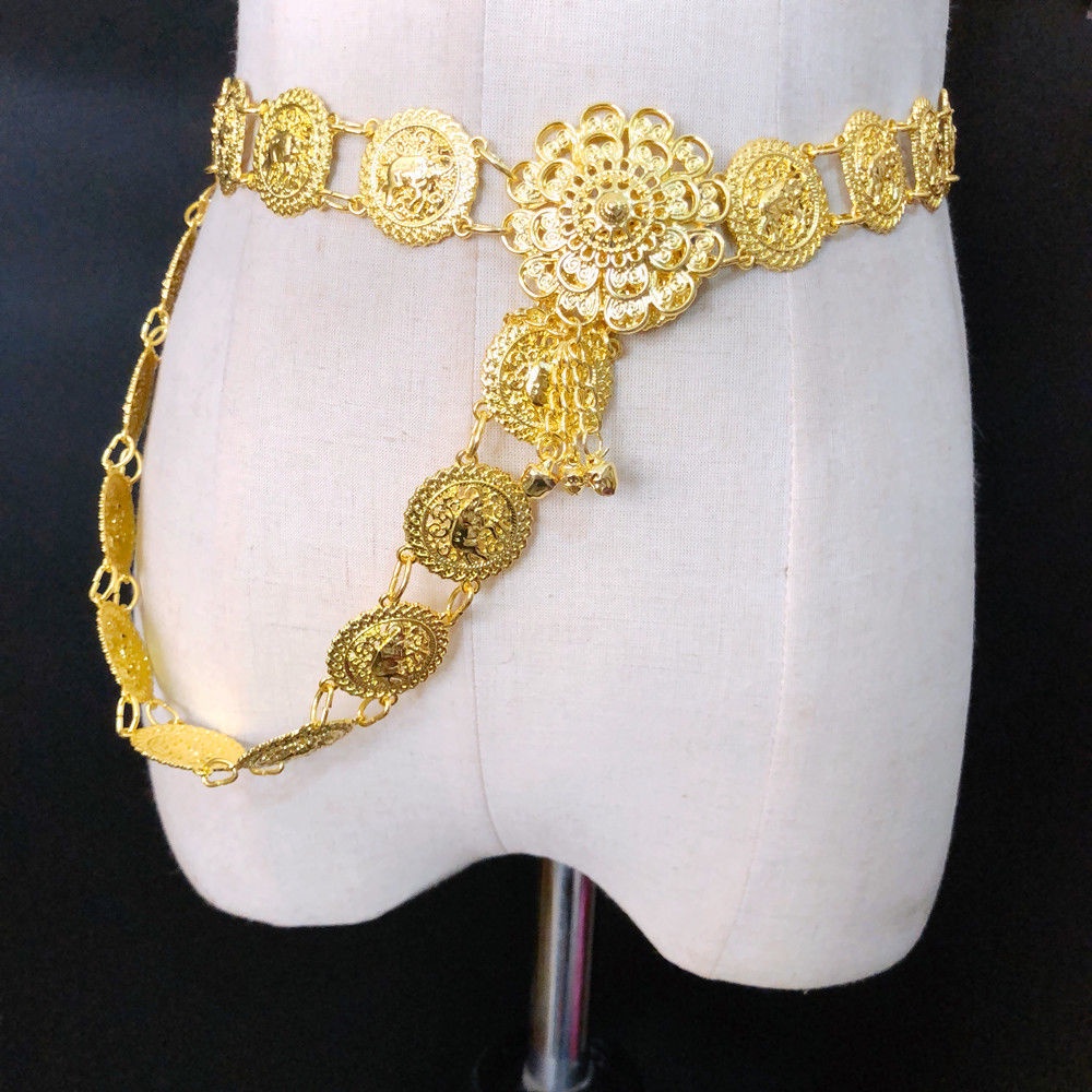 Thắt Lưng Chuỗi Xích Tsuba Màu Vàng Phong Cách Bohemian Dùng Để Biểu Diễn Sân Khấu