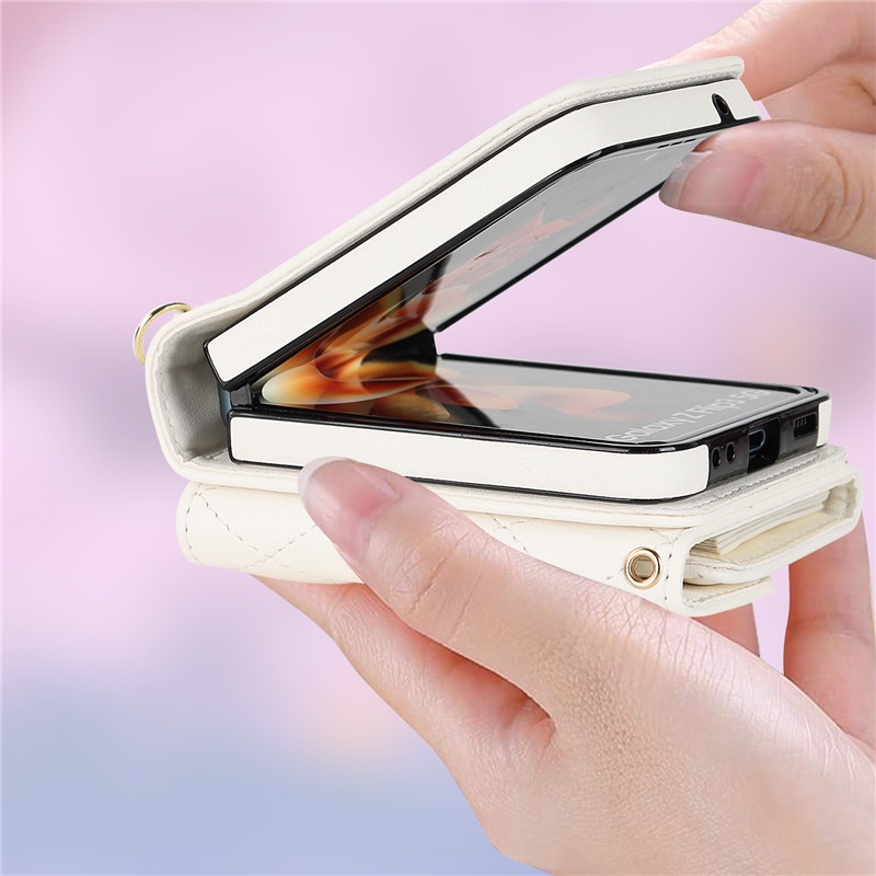 Đối với samsung z flip 4 flip 3 5g flip 5 vỏ thẻ organ gói đeo chéo bao da thời trang flip4 flip3 shoulder strap rope case