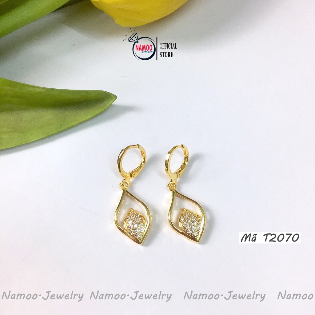 Khuyên Tai Hình Chiếc Lá T2070 Đính Đá Dáng Dài