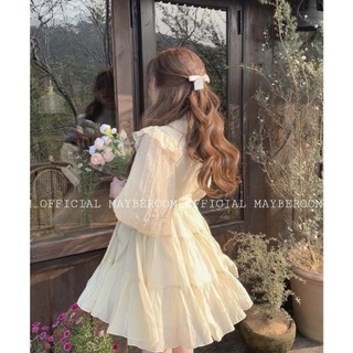 Đầm voan xếp ly tay phồng thắt eo