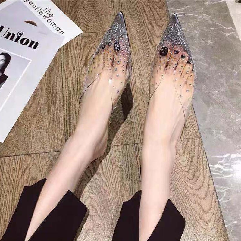 Giày Cao Gót Miệng Cá Đính Đá Thiết Kế Đơn Giản Thời Trang Xuân Hè Cho Nữ