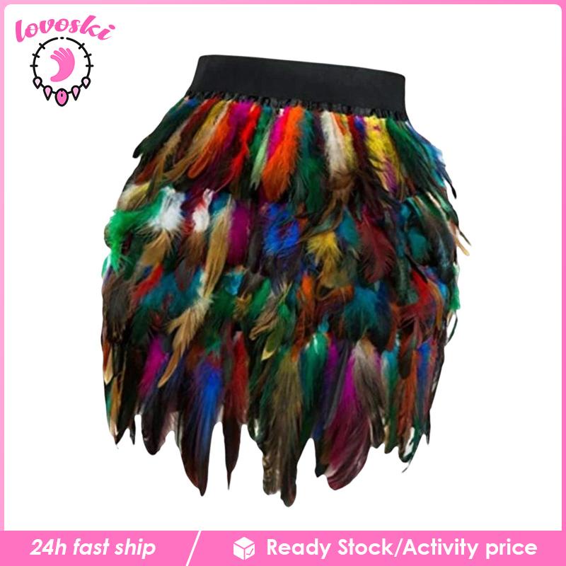 Chân Váy Mini Lưng Vừa Phối Lông Vũ Phong Cách Halloween Cho Nữ