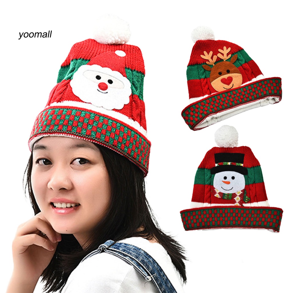 Mũ Beanie Dệt Kim Đính Banh Lông Chủ Đề Giáng Sinh Cho Người Lớn Và Trẻ Em
