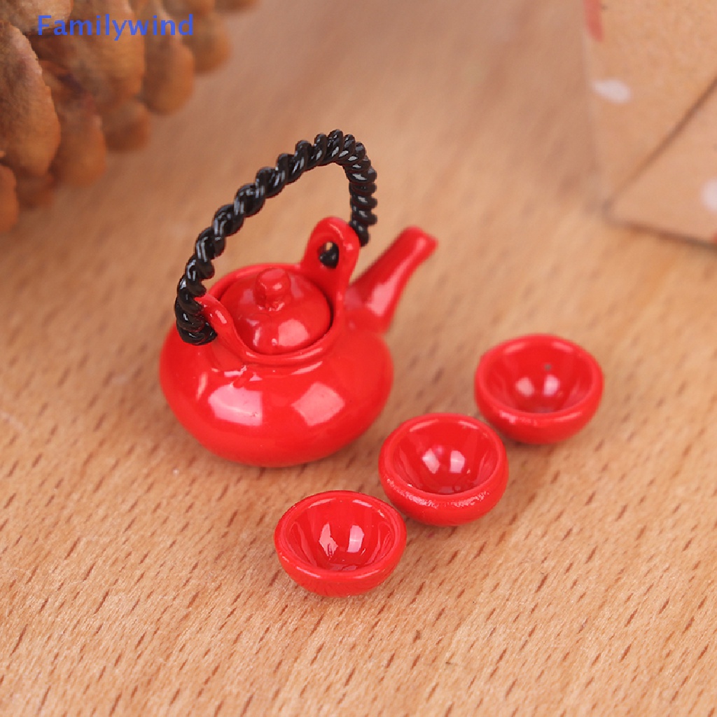 Set 4 Món Ấm Trà + 3 Tách Uống Trà Bằng Kim Loại Trang Trí Nhà Búp Bê 1: 12