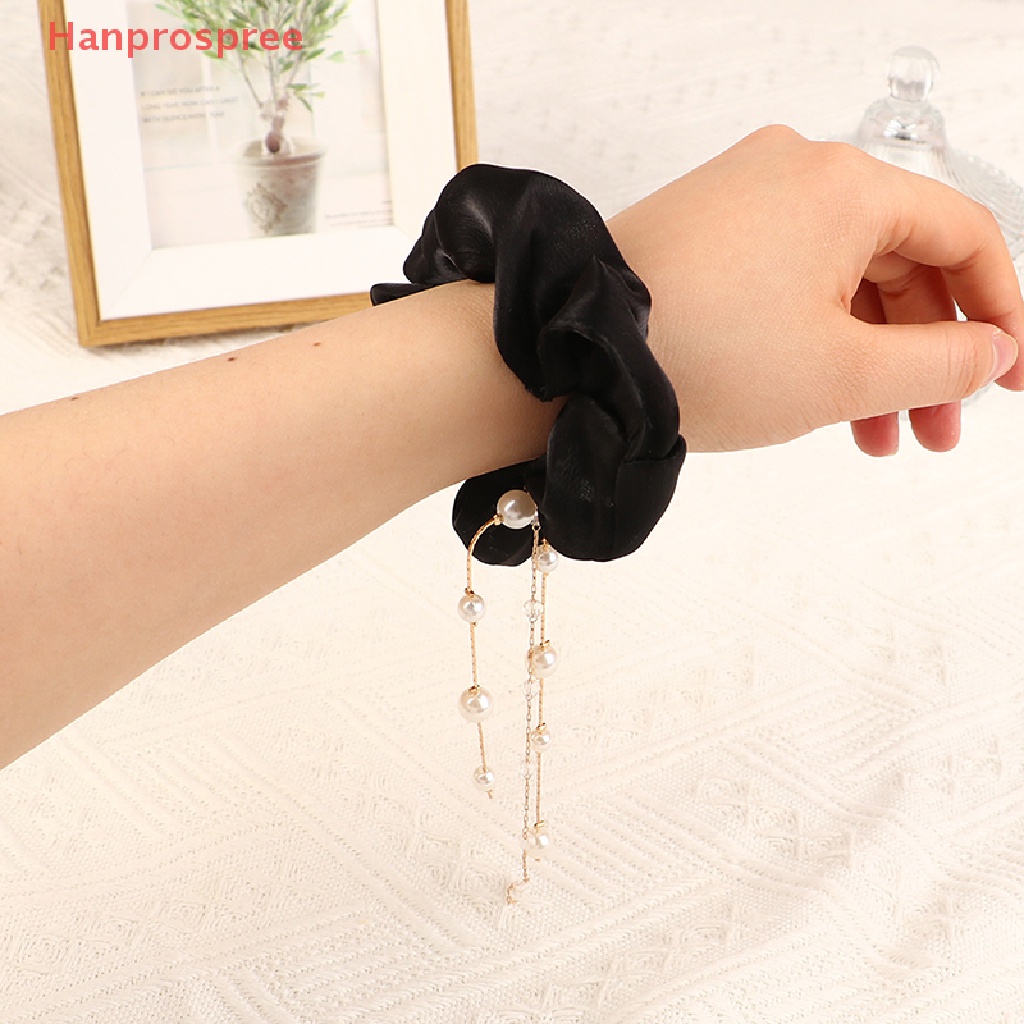 Dây Cột Tóc Chiffon Bản Lớn Đính Đá &amp; Ngọc Trai Phối Tua Rua Thời Trang Cho Nữ