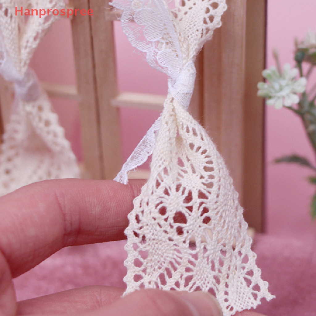 Rèm Cửa Cotton Phối Ren Trang Trí Nhà Búp Bê Tỉ Lệ 1 / 12