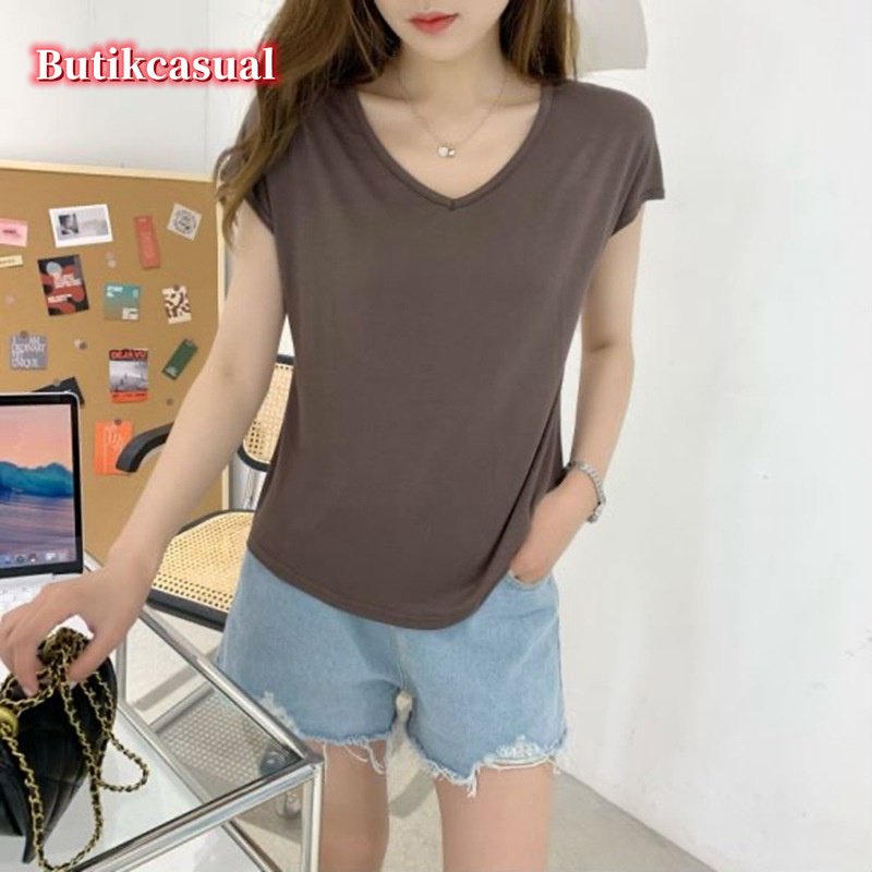 Áo Thun Tay NgắN Cổ Chữ V MàU Trơn ThờI Trang 2023 Cho Nữ 40-78kg