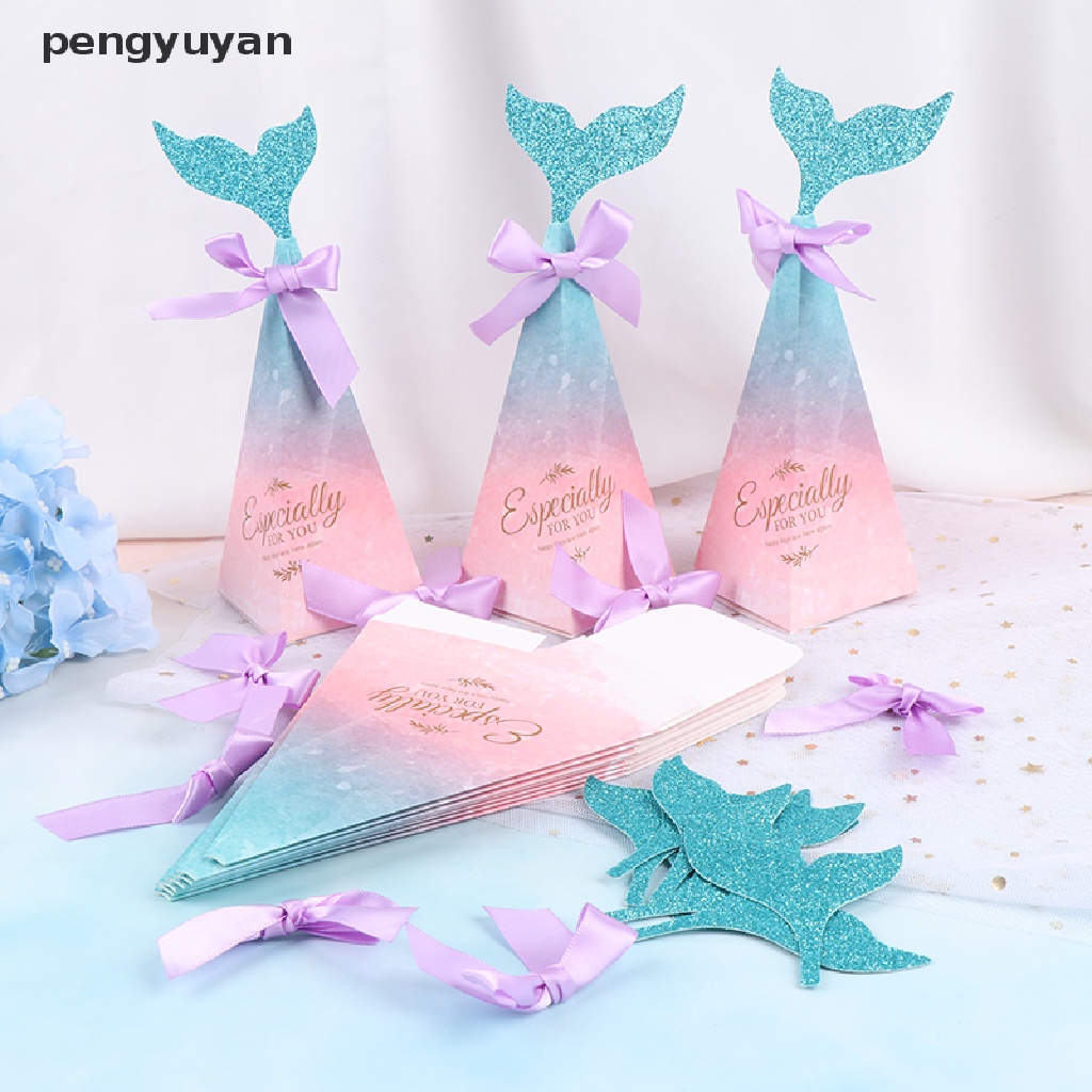 [pengyuyan] Set 10 Hộp Đựng Kẹo Hình Đuôi Cá Thắt Nơ Nhiều Màu Sắc Làm Quà Cưới [Mới]