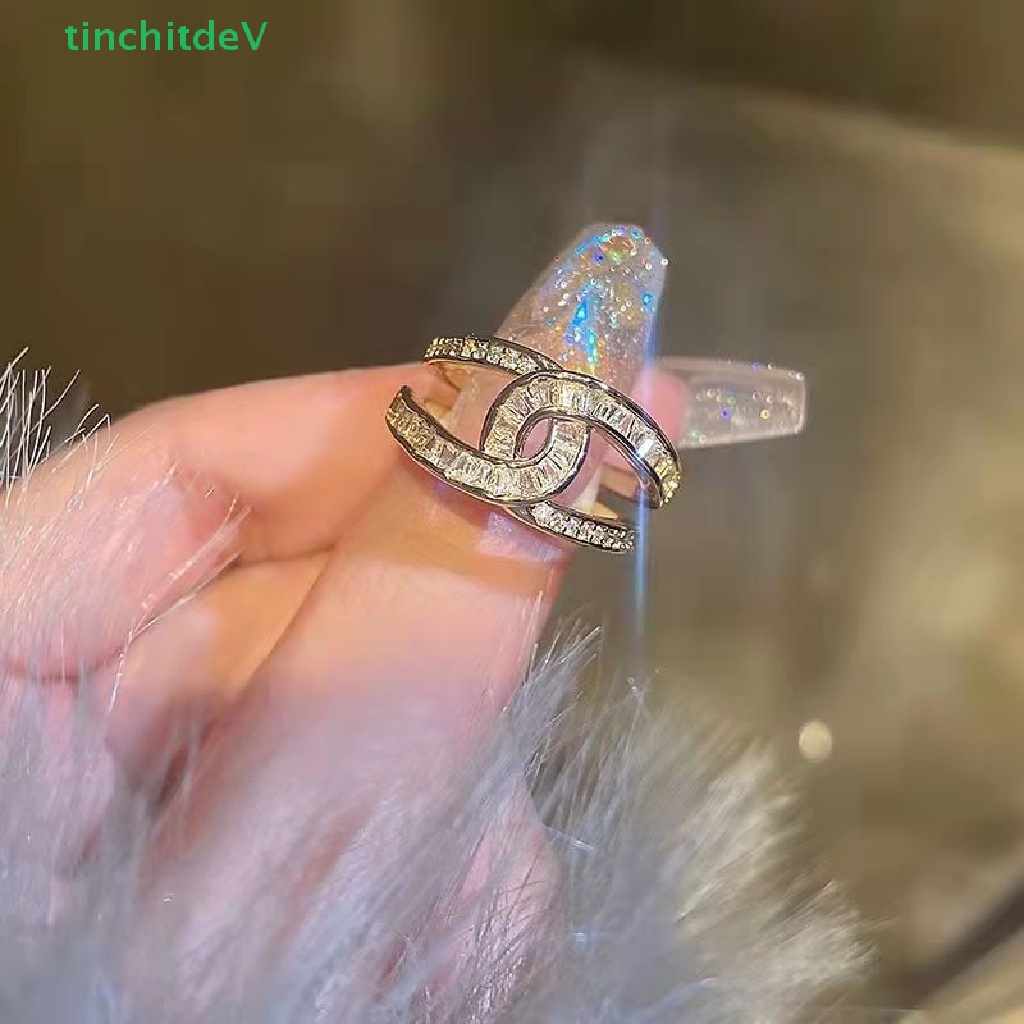 [TinchitdeV] Nhẫn Hình Chữ U Đính Đá Zircon Có Thể Điều Chỉnh Phong Cách Hip Hop Hàn Quốc Thời Trang Làm Quà Tặng Cho Nữ [Mới