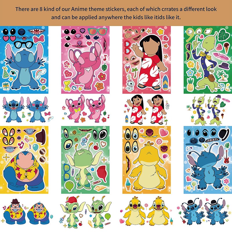 Bộ 8 Miếng Dán Mặt Hoạt Hình Lilo &amp; Stitch Cho Trẻ Em2304001