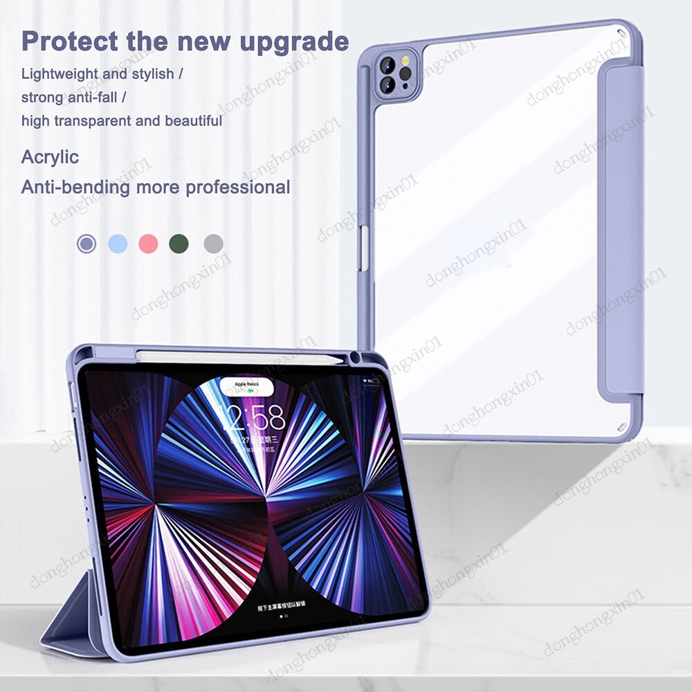 Ốp Máy Tính Bảng Trong Suốt Có Ngăn Đựng Bút Cho iPad Air 4 Pro 11 10th 8th Gen 6th 7th 5th 9th Mini6