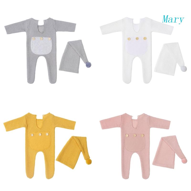 Set Đồ 2 Món Gồm Áo Liền Quần + Mũ Làm Phụ Kiện Chụp Ảnh Cho Bé Sơ Sinh