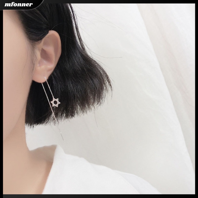 Bông Tai Dáng Dài Phối Tua Rua Phong Cách Hàn Quốc