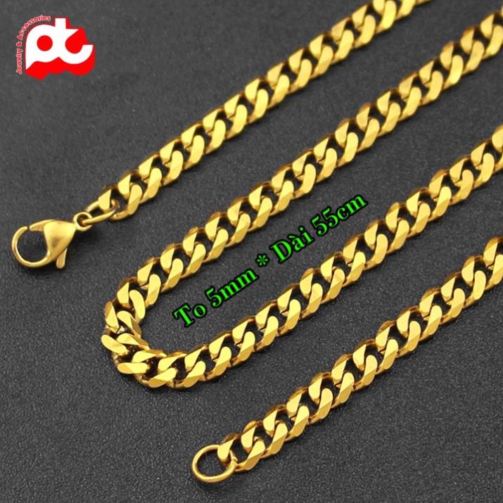 Dây chuyền nam cao cấp titan thời trang rẻ đẹp titan thép không gỉ lặc xéo ahihi.official kích cỡ 5mm mạ vàng PTDCNA176