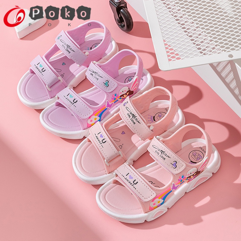 Dép Sandal Quai Dán Đế Mềm Màu Cầu Vồng Đơn Giản Thời Trang Mùa Hè Cho Bé Gái
