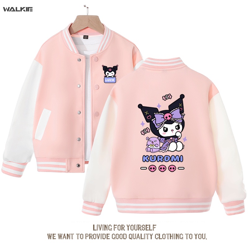 Áo Khoác Bóng Chày In Hình Kuromi Dễ Thương Cho Bé Gái