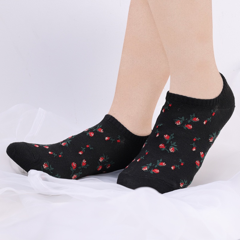 Vớ Cotton Polyester Mềm Cao Đến Mắt Cá Chân Chống Trượt Thấm Hút Mồ Hôi Thêu Họa Tiết Hoa Dành Cho Nữ