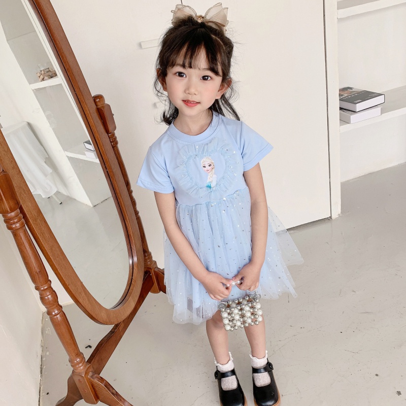 Đầm Bé Gái Đầm Công Chúa Tay Ngắn Phối Lưới In Hoạt Hình Thời Trang Mùa Hè Cho Bé Gái Se7en