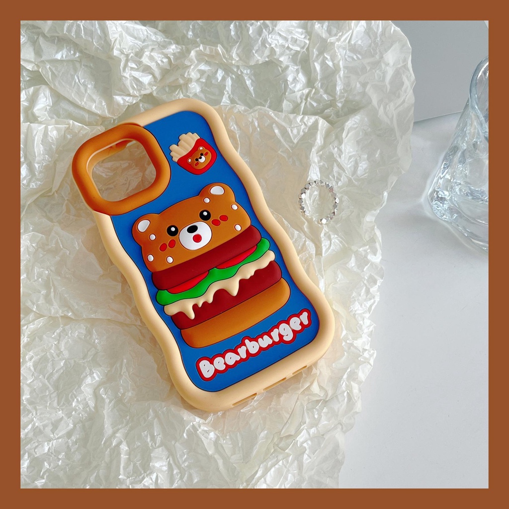 Ốp Điện Thoại tpu Dẻo Họa Tiết Hoạt Hình Gấu Hamburger 3D Dễ Thương Chống Rơi Cho iPhone 14 13 12 11 Pro MAX