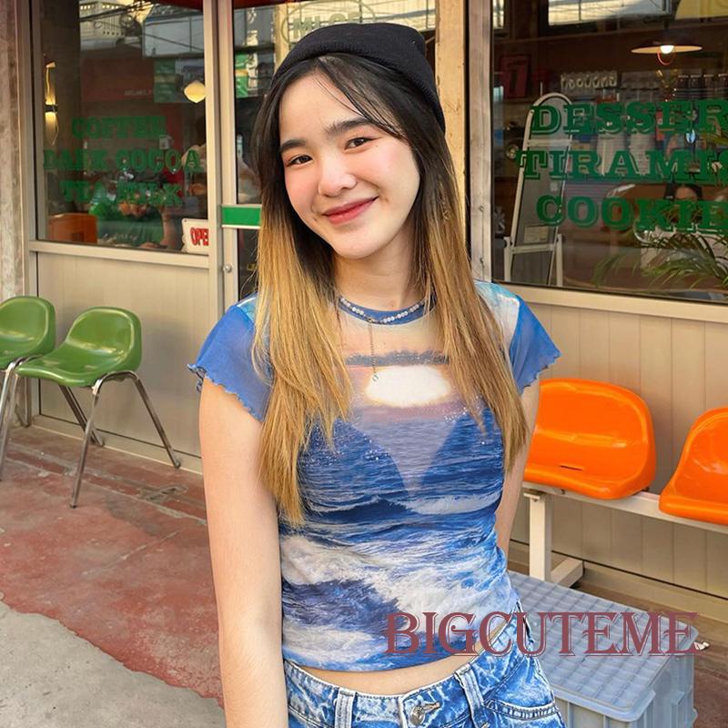 Áo Thun Lưới Tay Ngắn Cổ Tròn In Họa Tiết Thời Trang Dành Cho Nữ