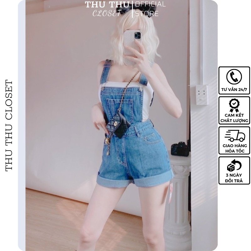 Yếm bò quần đùi gấp gấu, yếm short jean trơn cá tính 3 màu xanh, trắng, đen khói. Size S M L
