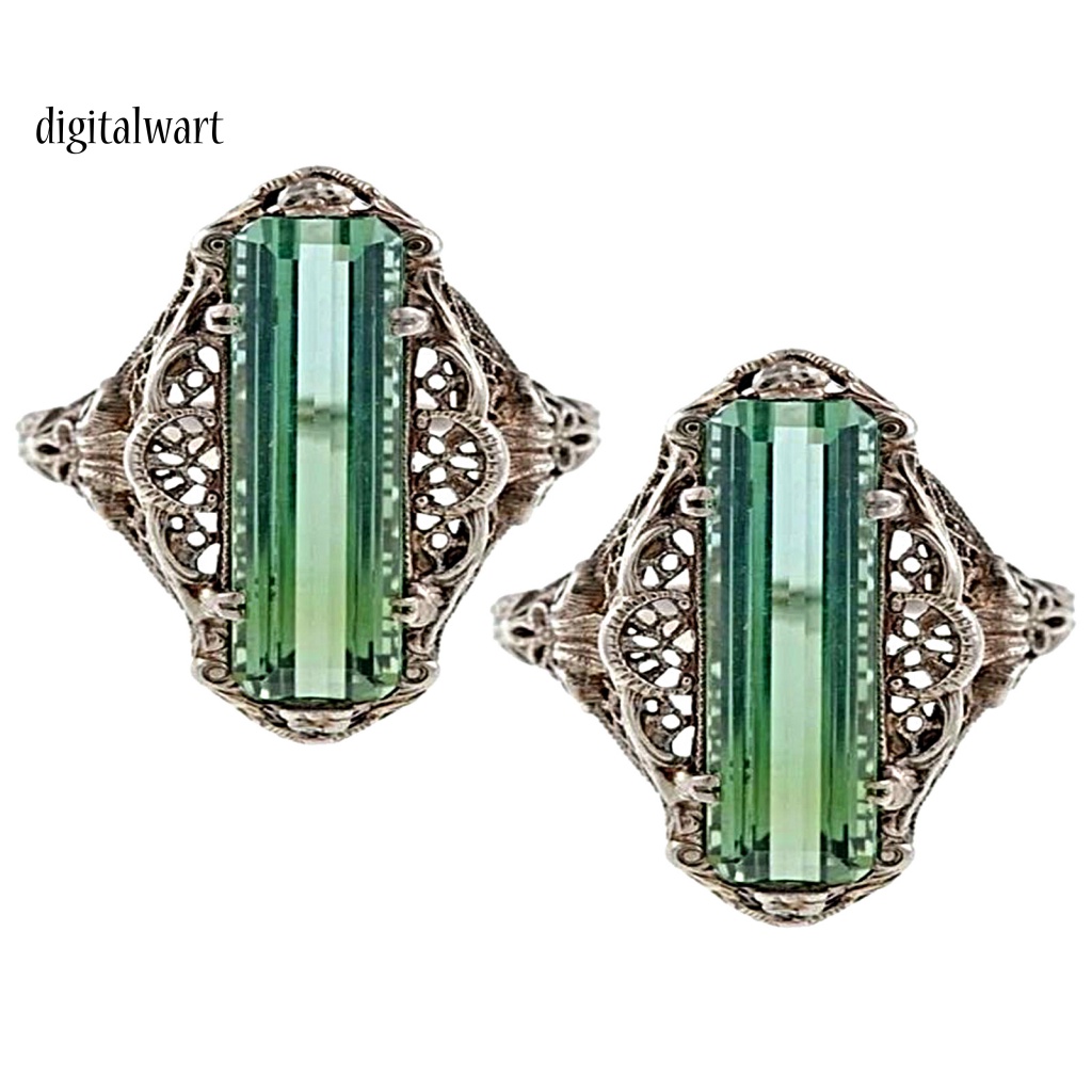 Kỹ Thuật Số| Nhẫn Đính Đá Zircon Màu Xanh Lá Cây Phong Cách Vintage Dành Cho Nữ