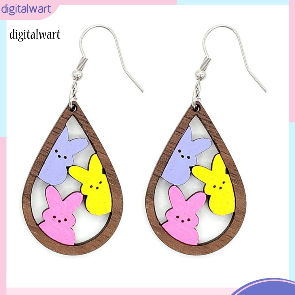 Kỹ Thuật Số| 1 Đôi Bông Tai Hình Thỏ Và Giọt Nước Bằng Gỗ Rỗng Nhiều Màu Thời Trang Thích Hợp Làm Quà Phục Sinh